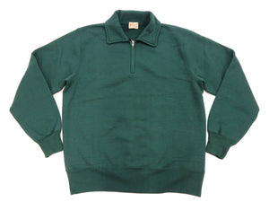Whitesville Men's Collared Half-Zip Sweatshirt - Heavyweight Loopwheel Fleece, Made in Japan, Vintage-Inspired Athletic Wear (Toyo Enterprises WV69641 145 Green)