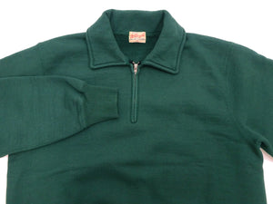 Whitesville Men's Collared Half-Zip Sweatshirt - Heavyweight Loopwheel Fleece, Made in Japan, Vintage-Inspired Athletic Wear (Toyo Enterprises WV69641 145 Green)