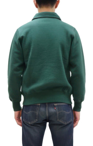 Whitesville Men's Collared Half-Zip Sweatshirt - Heavyweight Loopwheel Fleece, Made in Japan, Vintage-Inspired Athletic Wear (Toyo Enterprises WV69641 145 Green)