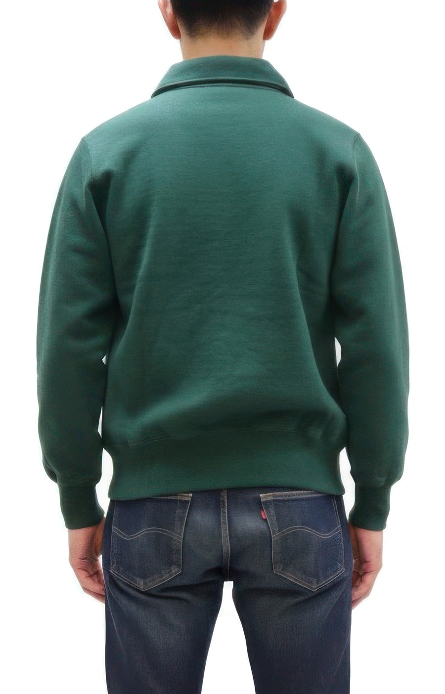 Whitesville Men's Collared Half-Zip Sweatshirt - Heavyweight Loopwheel Fleece, Made in Japan, Vintage-Inspired Athletic Wear (Toyo Enterprises WV69641 145 Green)