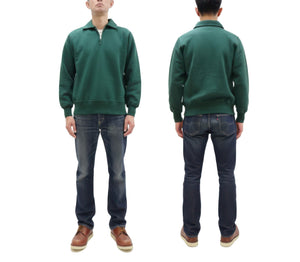 Whitesville Men's Collared Half-Zip Sweatshirt - Heavyweight Loopwheel Fleece, Made in Japan, Vintage-Inspired Athletic Wear (Toyo Enterprises WV69641 145 Green)
