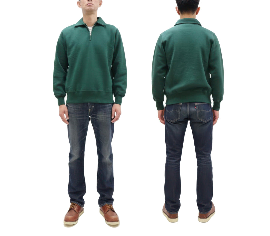 Whitesville Men's Collared Half-Zip Sweatshirt - Heavyweight Loopwheel Fleece, Made in Japan, Vintage-Inspired Athletic Wear (Toyo Enterprises WV69641 145 Green)