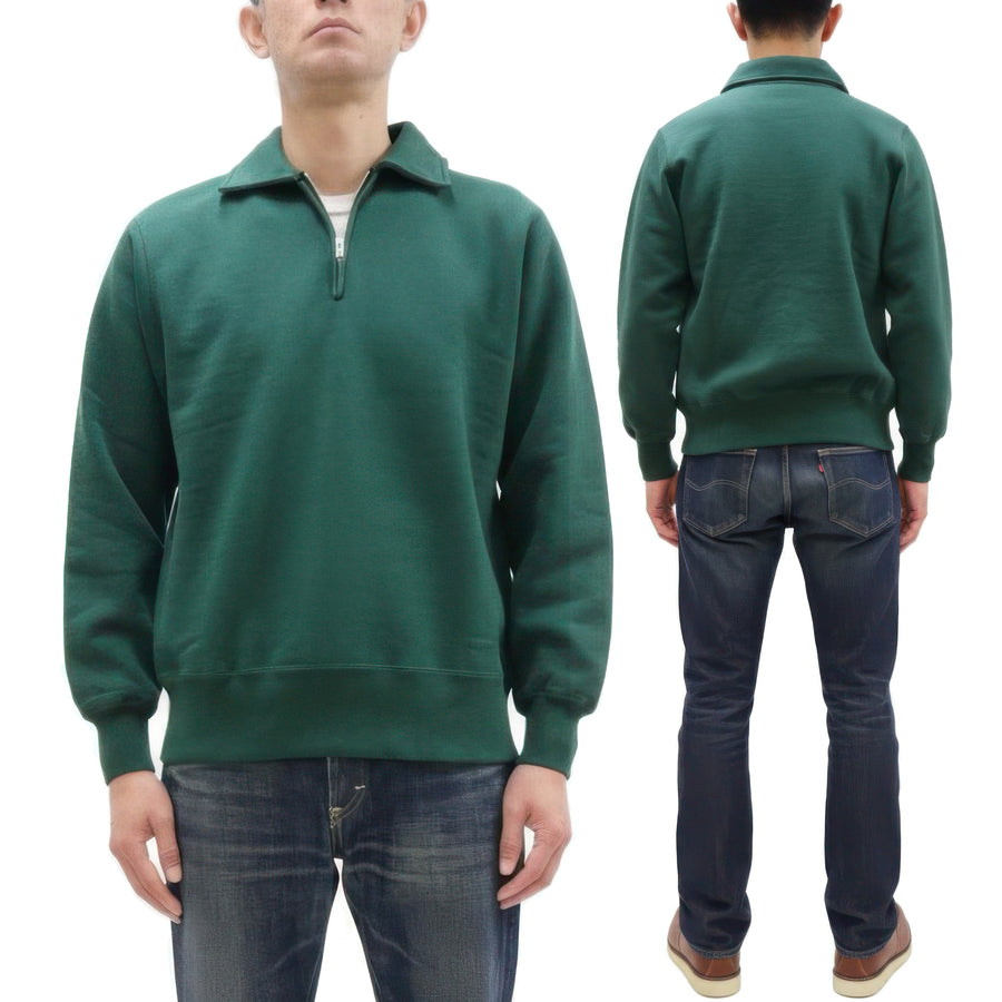 Whitesville Men's Collared Half-Zip Sweatshirt - Heavyweight Loopwheel Fleece, Made in Japan, Vintage-Inspired Athletic Wear (Toyo Enterprises WV69641 145 Green)