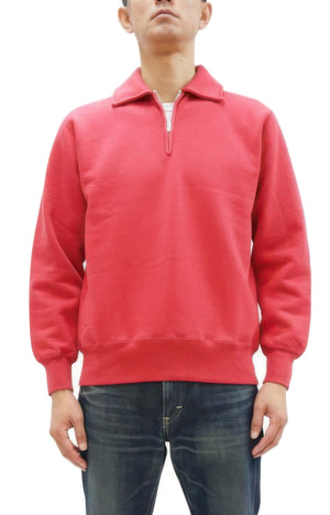 Whitesville Men's Collared Half-Zip Sweatshirt - Heavyweight Loopwheel Fleece, Made in Japan, Vintage-Inspired Athletic Wear (Toyo Enterprises WV69641 165 Red)