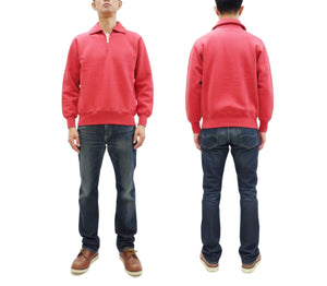 Whitesville Men's Collared Half-Zip Sweatshirt - Heavyweight Loopwheel Fleece, Made in Japan, Vintage-Inspired Athletic Wear (Toyo Enterprises WV69641 165 Red)