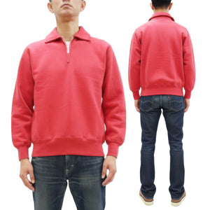 Whitesville Men's Collared Half-Zip Sweatshirt - Heavyweight Loopwheel Fleece, Made in Japan, Vintage-Inspired Athletic Wear (Toyo Enterprises WV69641 165 Red)
