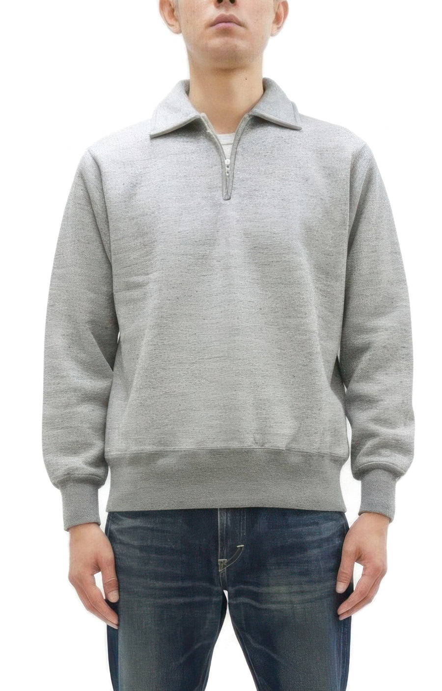 Whitesville Men's Collared Half-Zip Sweatshirt - Heavyweight Loopwheel Fleece, Made in Japan, Vintage-Inspired Athletic Wear (Toyo Enterprises WV69641 113 Heather Gray)