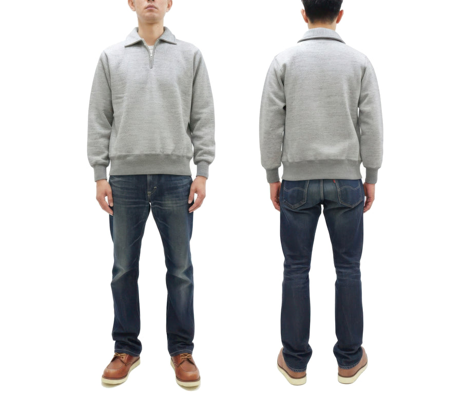 Whitesville Men's Collared Half-Zip Sweatshirt - Heavyweight Loopwheel Fleece, Made in Japan, Vintage-Inspired Athletic Wear (Toyo Enterprises WV69641 113 Heather Gray)