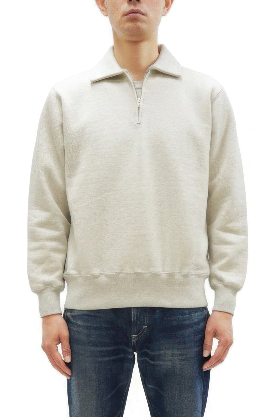 Whitesville Men's Collared Half-Zip Sweatshirt - Heavyweight Loopwheel Fleece, Made in Japan, Vintage-Inspired Athletic Wear (Toyo Enterprises WV69641 131 Oatmeal)