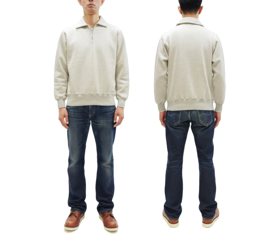 Whitesville Men's Collared Half-Zip Sweatshirt - Heavyweight Loopwheel Fleece, Made in Japan, Vintage-Inspired Athletic Wear (Toyo Enterprises WV69641 131 Oatmeal)