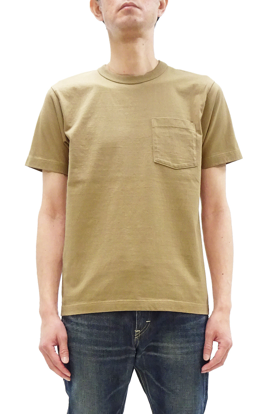 Whitesville Men's Plain Pocket T-Shirt - Short Sleeve Crewneck Loopwheel Tee (One-Wash) WV78932 by Toyo Enterprises 133 Beige