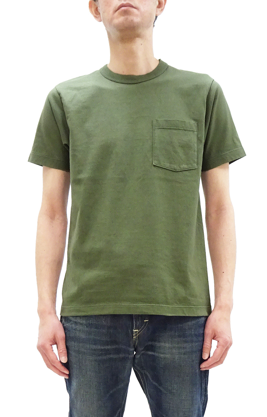 Whitesville Men's Plain Pocket T-Shirt - Short Sleeve Crewneck Loopwheel Tee (One-Wash) WV78932 by Toyo Enterprises 149 Olive