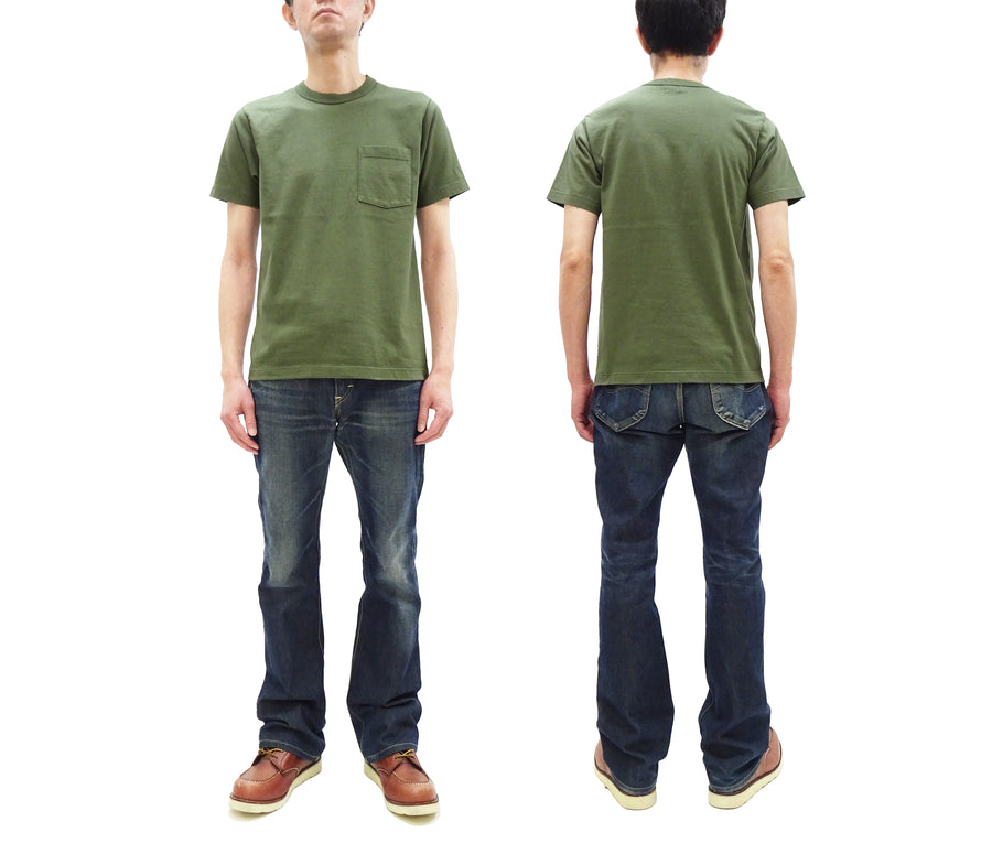 Whitesville Men's Plain Pocket T-Shirt - Short Sleeve Crewneck Loopwheel Tee (One-Wash) WV78932 by Toyo Enterprises 149 Olive
