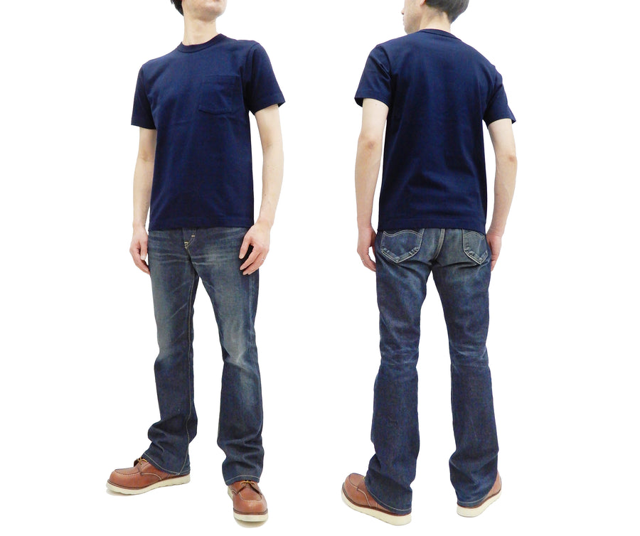 Whitesville Men's Plain Pocket T-Shirt - Short Sleeve Crewneck Loopwheel Tee (One-Wash) WV78932 by Toyo Enterprises 128 Navy-Blue