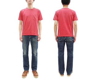 Whitesville Men's Short Sleeve Pigment-Dyed Pocket T-Shirt, Heavyweight Tubular Cotton Jersey Plain Tee, Made in Japan by Toyo Enterprises (WV79531 165 Faded Red)