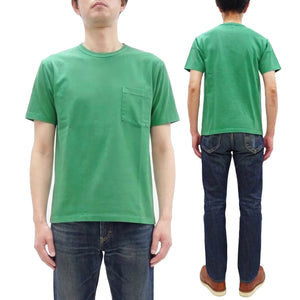Whitesville Men's Short Sleeve Pigment-Dyed Pocket T-Shirt, Heavyweight Tubular Cotton Jersey Plain Tee, Made in Japan by Toyo Enterprises (WV79531 144 Faded Kelly Green)