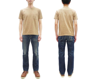 Whitesville Men's Short Sleeve Pigment-Dyed Pocket T-Shirt, Heavyweight Tubular Cotton Jersey Plain Tee, Made in Japan by Toyo Enterprises (WV79531 133 Faded Beige)