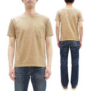 Whitesville Men's Short Sleeve Pigment-Dyed Pocket T-Shirt, Heavyweight Tubular Cotton Jersey Plain Tee, Made in Japan by Toyo Enterprises (WV79531 133 Faded Beige)