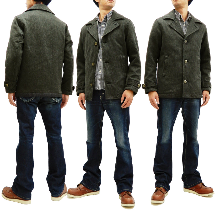 Momotaro Jeans Jacket Men's Single Breasted Bedford Cord Pea Coat Style 03-122 Gray