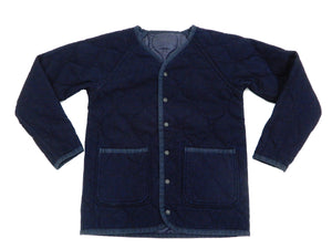 Momotaro Jeans Collarless Jacket Men's Quilted & Padded No Collar Jacket with Edge Piping 03-138