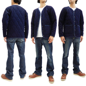 Momotaro Jeans Collarless Jacket Men's Quilted & Padded No Collar Jacket with Edge Piping 03-138