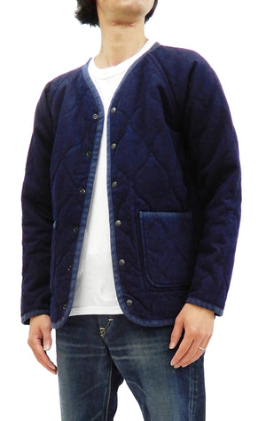Momotaro Jeans Collarless Jacket Men's Quilted & Padded No Collar Jacket with Edge Piping 03-138