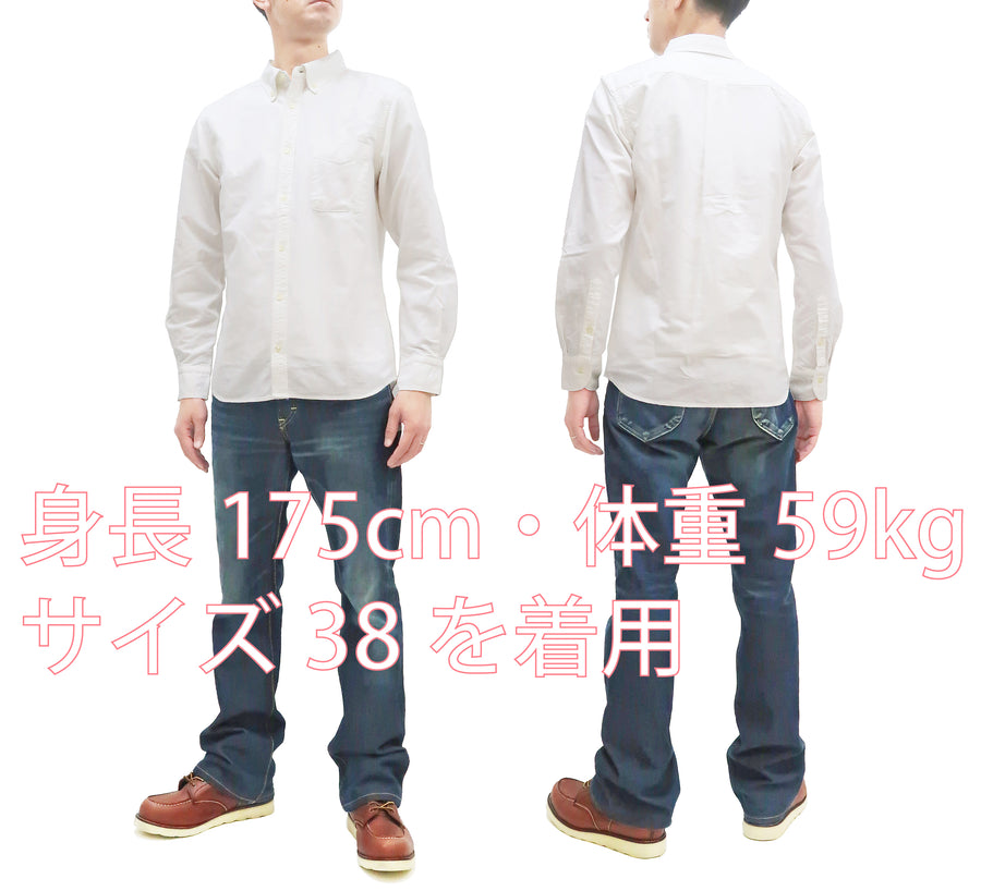 Momotaro Jeans Shirt Men's Plain Solid Oxford Button-Down Collar Long Sleeve Casual Shirt 05-322 White