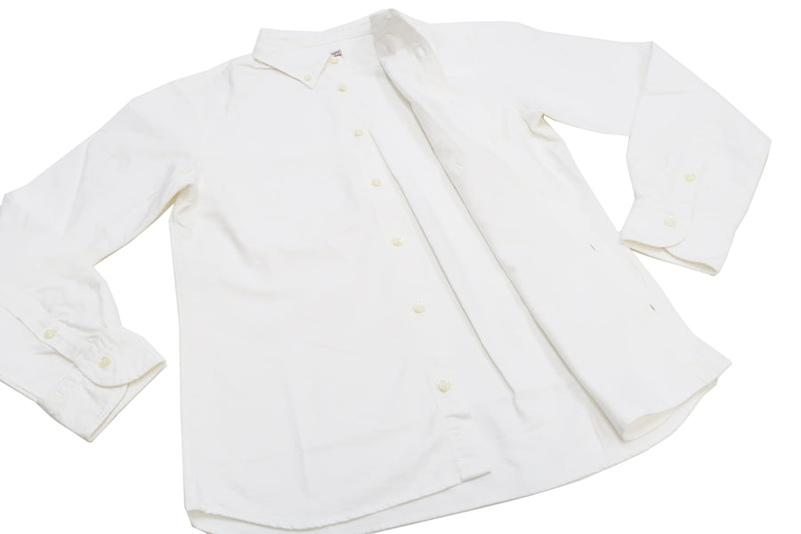 Momotaro Jeans Shirt Men's Plain Solid Oxford Button-Down Collar Long Sleeve Casual Shirt 05-322 White