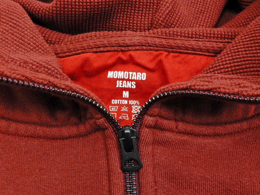Momotaro Jeans Hoodie Men's High Neck Zip-Up Hooded Sweatshirt with GTB 07-044 Burgundy