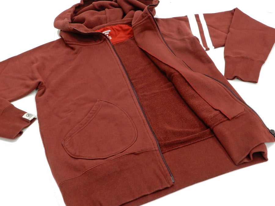Momotaro Jeans Hoodie Men's High Neck Zip-Up Hooded Sweatshirt with GTB 07-044 Burgundy
