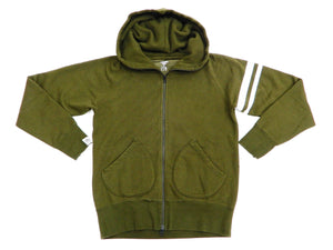 Momotaro Jeans Hoodie Men's High Neck Zip-Up Hooded Sweatshirt with GTB 07-044 Olive-Green