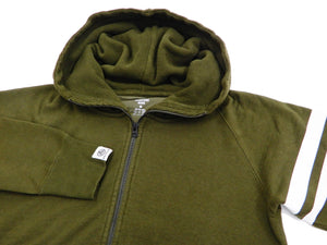 Momotaro Jeans Hoodie Men's High Neck Zip-Up Hooded Sweatshirt with GTB 07-044 Olive-Green
