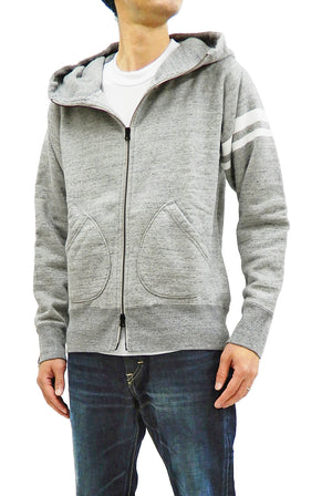 Momotaro Jeans Hoodie Men's High Neck Zip-Up Hooded Sweatshirt with GTB 07-044 Heather-Gray