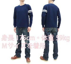 Momotaro Jeans Waffle Shirt Men's Long Sleeve Waffle-Knit Thermal T-Shirt with Stripe MZTS0079 Navy-Blue