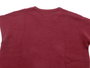 Momotaro Jeans Waffle Shirt Men's Long Sleeve Waffle-Knit Thermal T-Shirt with Stripe MZTS0079 Burgundy