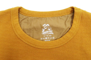 Momotaro Jeans Waffle Shirt Men's Long Sleeve Waffle-Knit Thermal T-Shirt with Stripe MZTS0079 Mustard