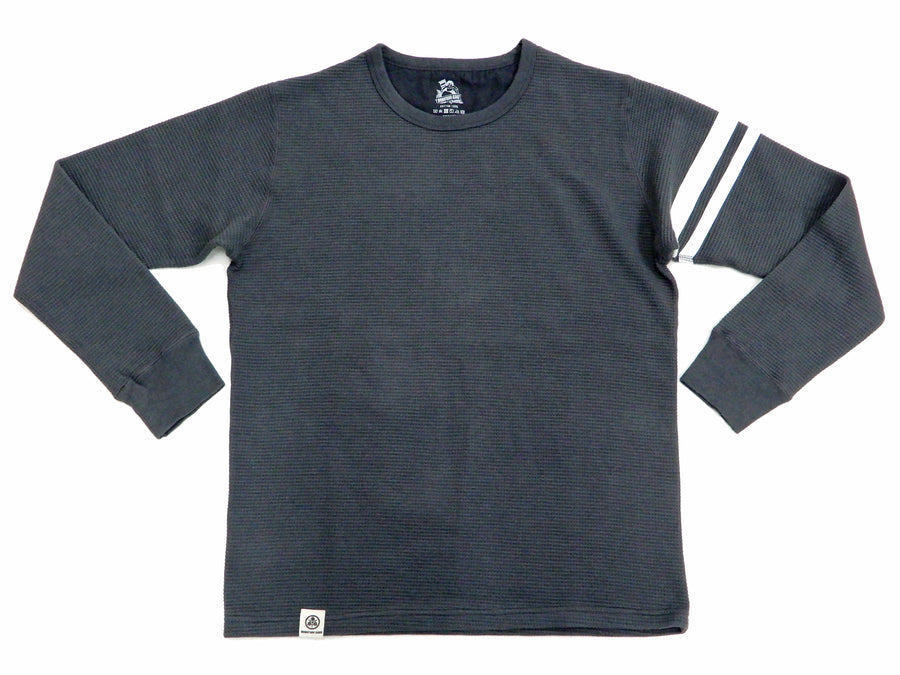 Momotaro Jeans Waffle Shirt Men's Long Sleeve Waffle-Knit Thermal T-Shirt with Stripe MZTS0079 Gray