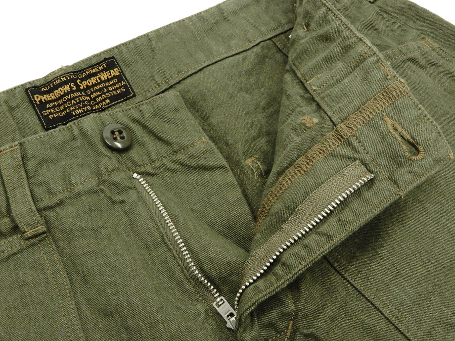 Pherrow's Linen Shorts Men's Relaxed Fit Zip Fly Above the Knee-Length 21S-PMMS1 Olive