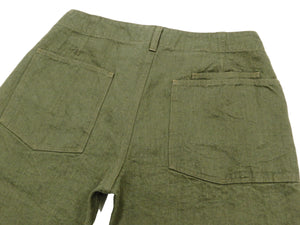Pherrow's Linen Shorts Men's Relaxed Fit Zip Fly Above the Knee-Length 21S-PMMS1 Olive