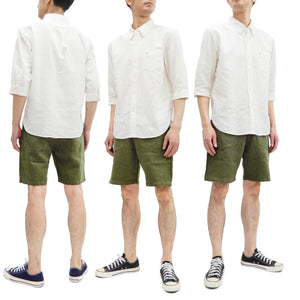 Pherrow's Linen Shorts Men's Relaxed Fit Zip Fly Above the Knee-Length 21S-PMMS1 Olive