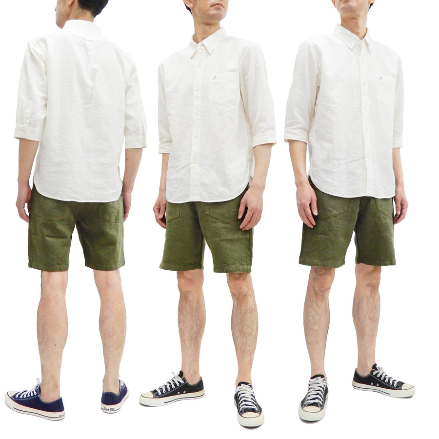 Pherrow's Linen Shorts Men's Relaxed Fit Zip Fly Above the Knee-Length 21S-PMMS1 Olive