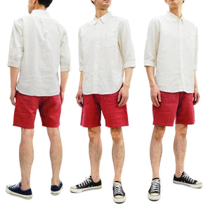 Pherrow's Linen Shorts Men's Relaxed Fit Zip Fly Above the Knee-Length 21S-PMMS1 Red