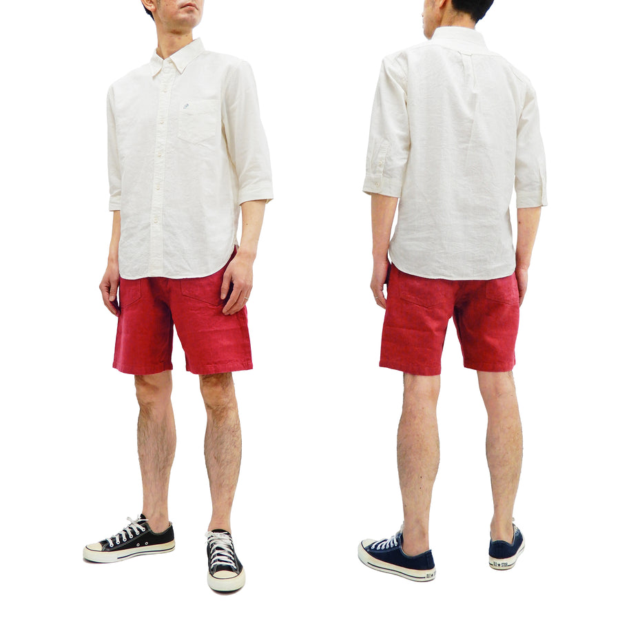 Pherrow's Linen Shorts Men's Relaxed Fit Zip Fly Above the Knee-Length 21S-PMMS1 Red