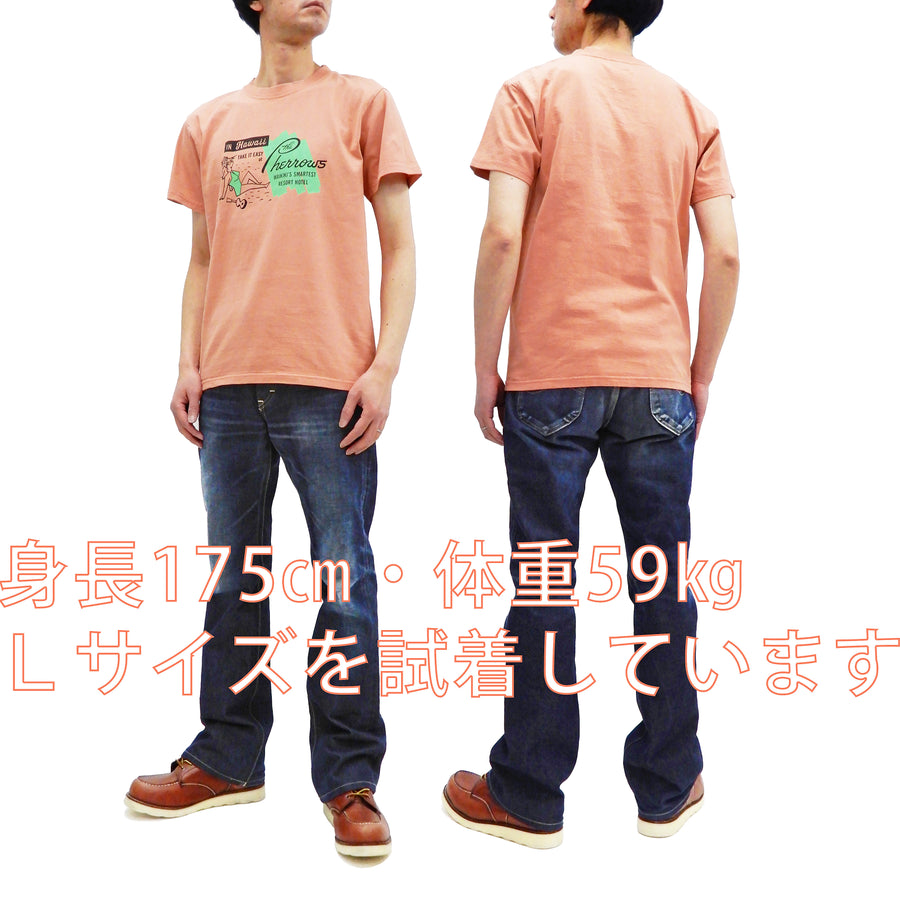 Pherrow's T-Shirt Men's Loopwheeled Short Sleeve Graphic Tee Pherrows 21S-PT10 Salmon-Pink
