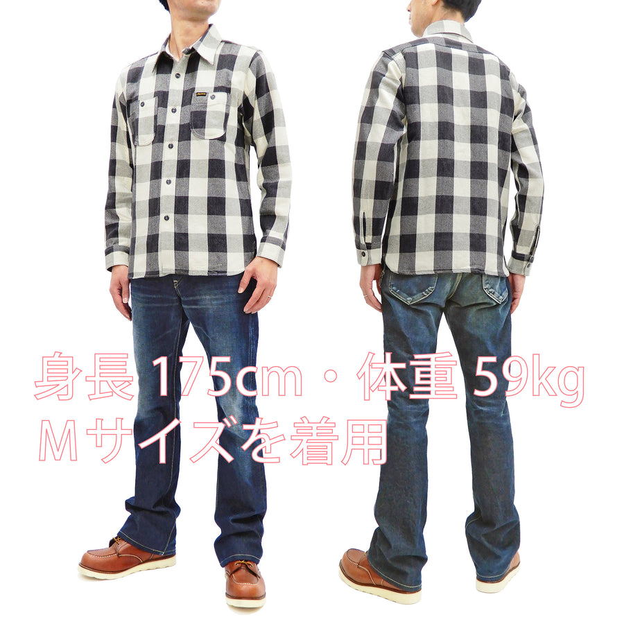 Pherrow's Plaid Flannel Shirt Mens Long Sleeve Checked Button Up Shirt 21W-720WS Off-White/Black