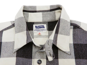 Pherrow's Plaid Flannel Shirt Mens Long Sleeve Checked Button Up Shirt 21W-720WS Off-White/Black