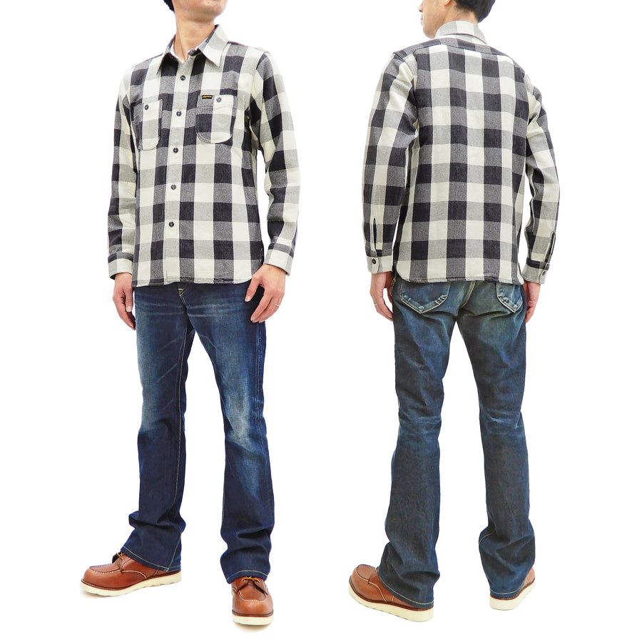 Pherrow's Plaid Flannel Shirt Mens Long Sleeve Checked Button Up Shirt 21W-720WS Off-White/Black