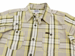 Pherrow's Plaid Flannel Shirt Mens Long Sleeve Checked Button Up Shirt 21W-720WS Beige/Yellow