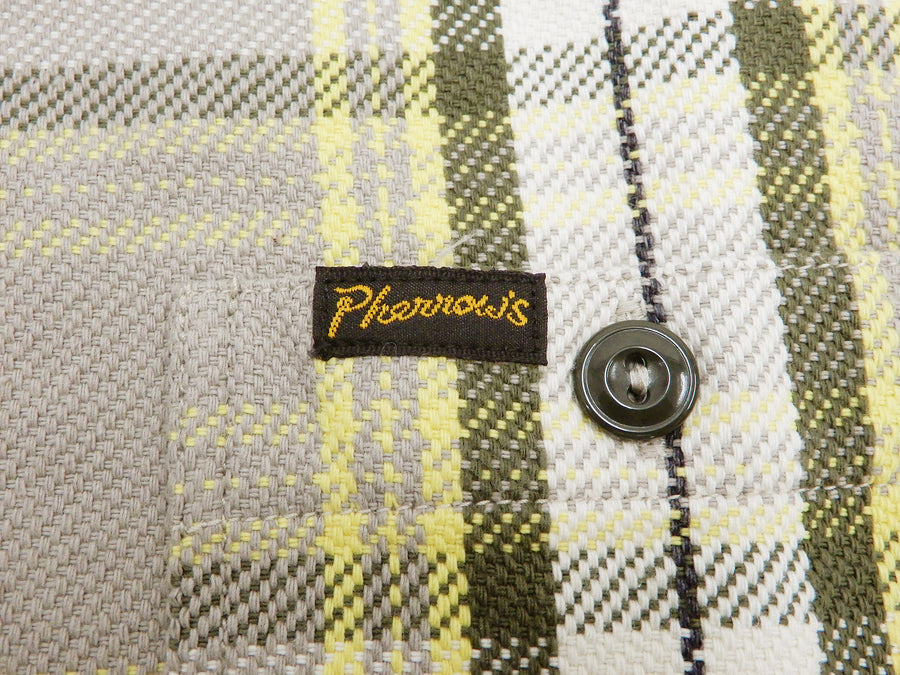 Pherrow's Plaid Flannel Shirt Mens Long Sleeve Checked Button Up Shirt 21W-720WS Beige/Yellow