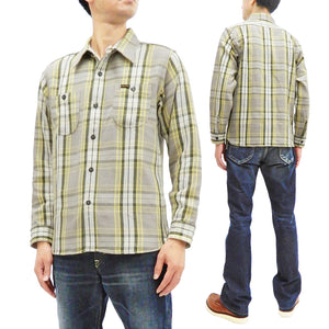 Pherrow's Plaid Flannel Shirt Mens Long Sleeve Checked Button Up Shirt 21W-720WS Beige/Yellow